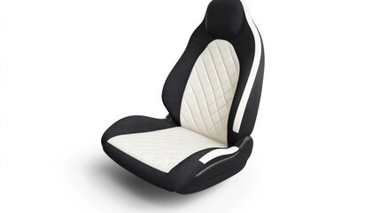 Fototapeta premium Black, white car seat with quilted pattern, isolated