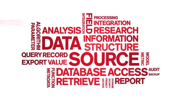 Data Source animated word cloud-text design animation tag kinetic typography seamless loop.