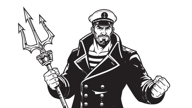 Illustration of a sailor holding a trident and wearing a captain's uniform.