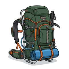 Naklejka premium Expedition Backpack with Trekking Poles and Ice Axe