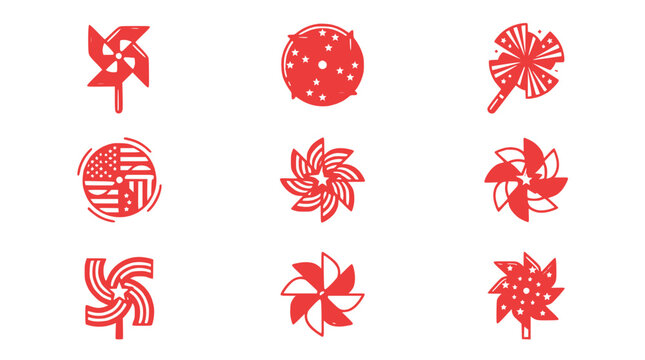 Red Pinwheels Collection: Patriotic & Festive Designs - Isolated on White