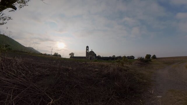 Abandoned hacienda caxcantla in puebla mexico at sunset