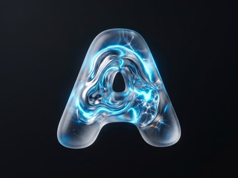 Bubbly capital letter A with blue plasma energy for futuristic technology and alphabet concept