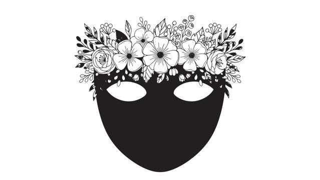 Floral masquerade mask silhouette with blooming crown and decorative headpiece.