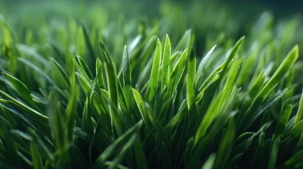 Fototapeta premium Lush Green Grass Blades in Soft Sunlight with a Gentle Bokeh Background Capturing Nature's Vibrancy and Freshness for Scenic Outdoor Imagery