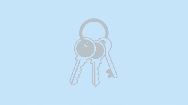 Set of three metallic keys on a ring against a solid blue background, minimalist vector illustration.
