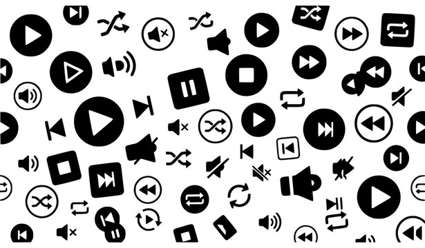 Modern multimedia media player flat icon set with play pause mute and navigation controls vector illustration