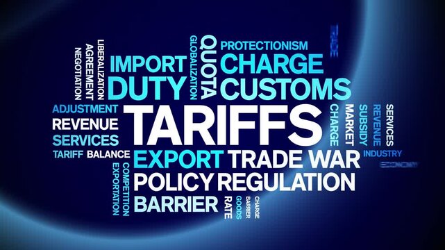 Tariffs animated word cloud-text design animation tag kinetic typography seamless loop.