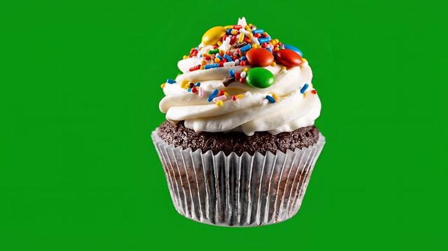 Delicious Chocolate Cupcake with White Frosting and Colorful Sprinkles.