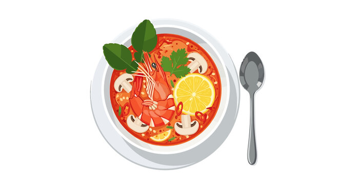 Traditional Thai Tom Yum Goong Spicy Shrimp Soup in Bowl