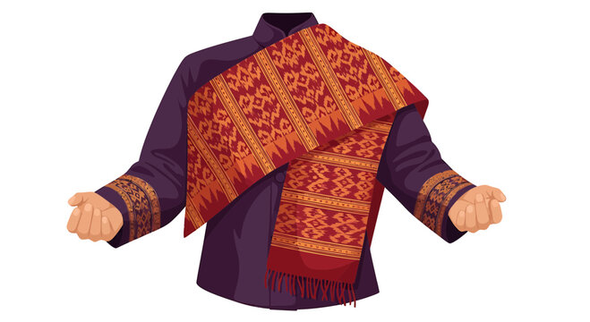 Traditional Indonesian Men Ethnic Attire with Patterned Sash