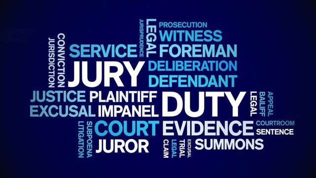 Jury Duty animated word cloud-text design animation tag kinetic typography seamless loop.