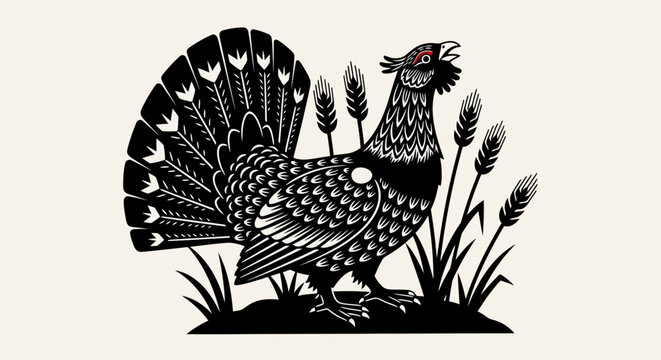 Black Grouse Bird Icon, Wildlife Illustration, Bird Silhouette, Nature Graphic