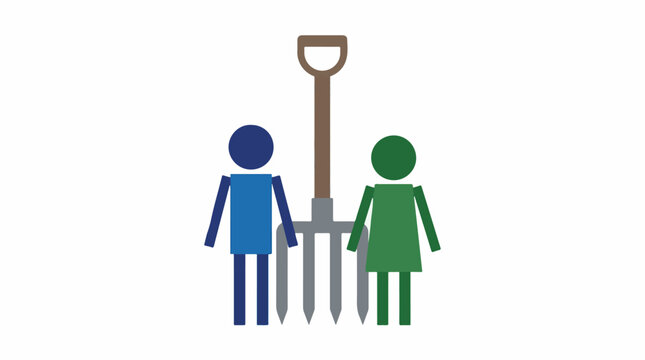 Couple standing with a pitchfork for farming and agriculture