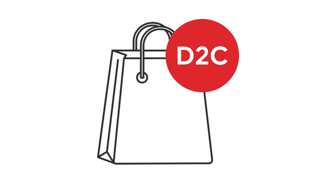 Direct-to-consumer shopping bag icon, D2C delivery symbol, online retail logo, ecommerce package