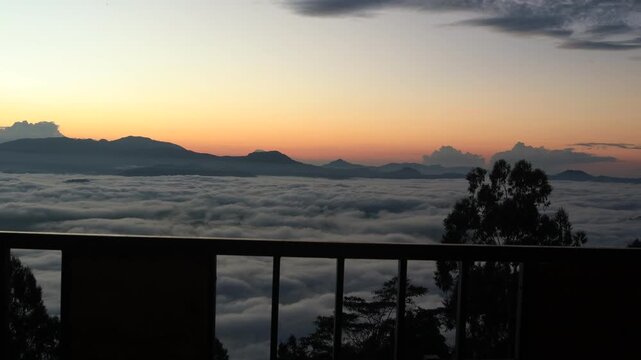 View of the Land above the Clouds (village above the Clouds) Lolai Hills Village and traditional village covered by clouds in the morning before sunrise