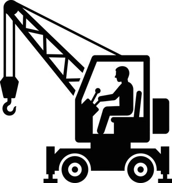 Silhouette of a man operating a mobile crane truck with hook  construction equipment
