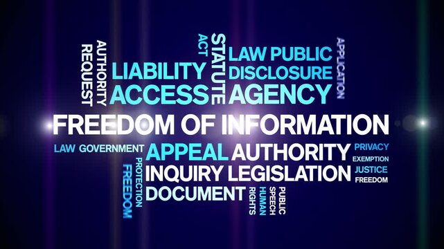 Freedom of information animated word cloud-text design animation tag kinetic typography seamless loop.