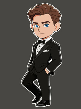Chibi Stylish Formal Tuxedo Man Cartoon Sticker