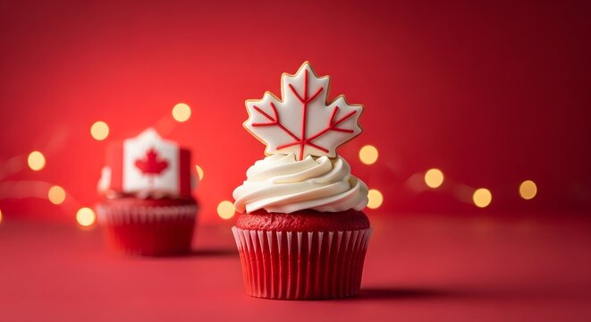 Canada day red velvet cupcakes with maple leaf sugar cookies