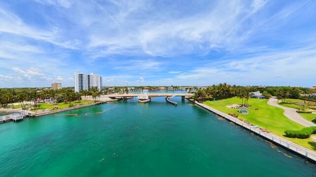 Aerial bridge flyover and flip fpv drone Hillsboro Inlet bridge