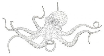 Detailed illustration of an octopus with many tentacles. © Mutmainah