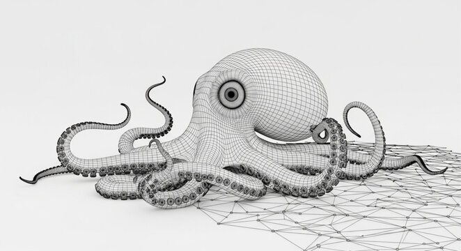 Detailed Illustration of an Octopus with Many Tentacles.