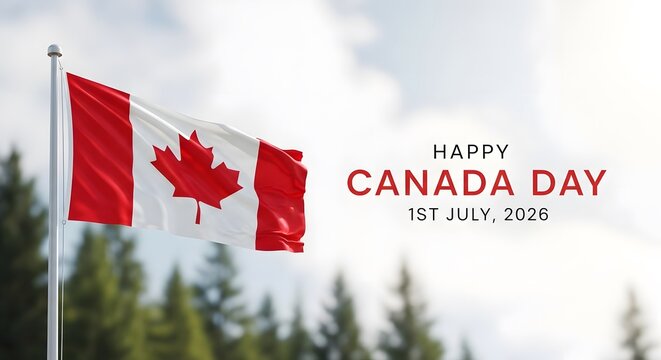 Canadian flag waving on canada day july 1st 2026