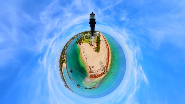 Aerial video Hillsboro Lighthouse tiny planet 4k