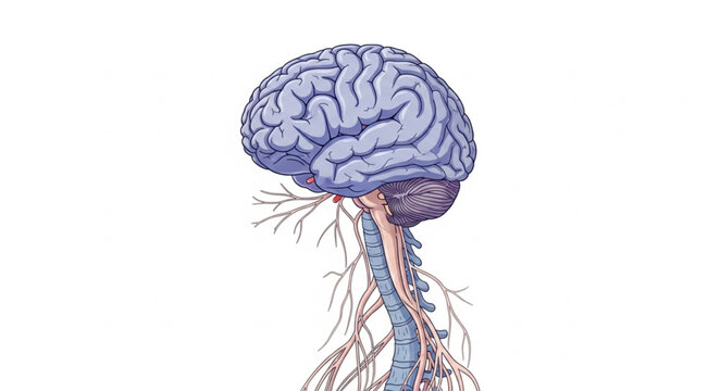Detailed illustration of the human brain and nervous system.