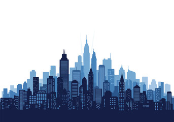 Fototapeta premium Modern city skyline with skyscrapers and high-rise buildings in shades of blue