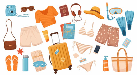 Summer Vacation, Travel, Beach Icons, 25 Vector Elements, Illustrations © Adam