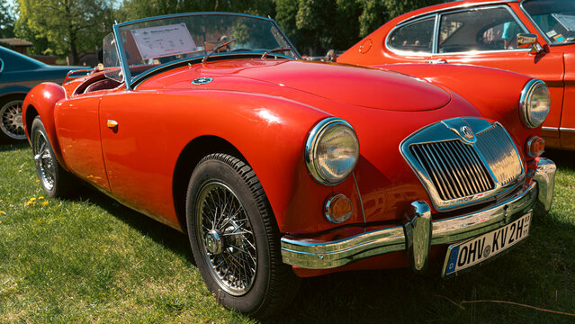 Berlin, Germany - May 2, 2026. MG roadster at Oldtimer Open Air