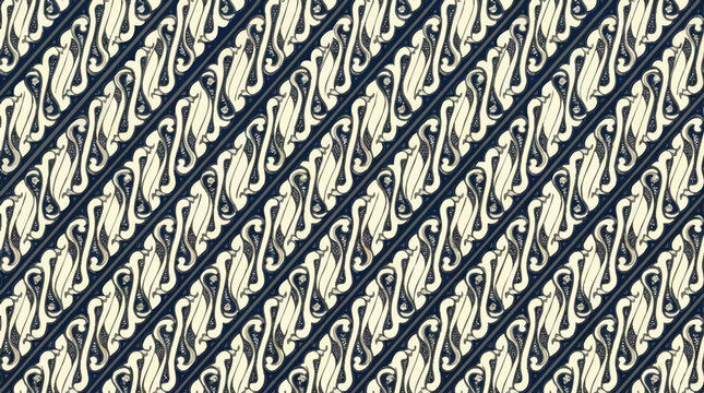 Traditional Parang Batik Pattern in Blue and White Textile Design