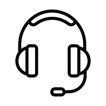 Minimalist headset line icon, customer support headphones with microphone, call center communication vector symbol
