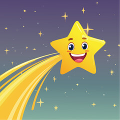 Fototapeta premium Shooting star illustrated with a face and its starry background.