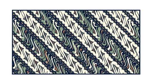 Traditional Indonesian Parang Batik Pattern in Muted Blue and Cream