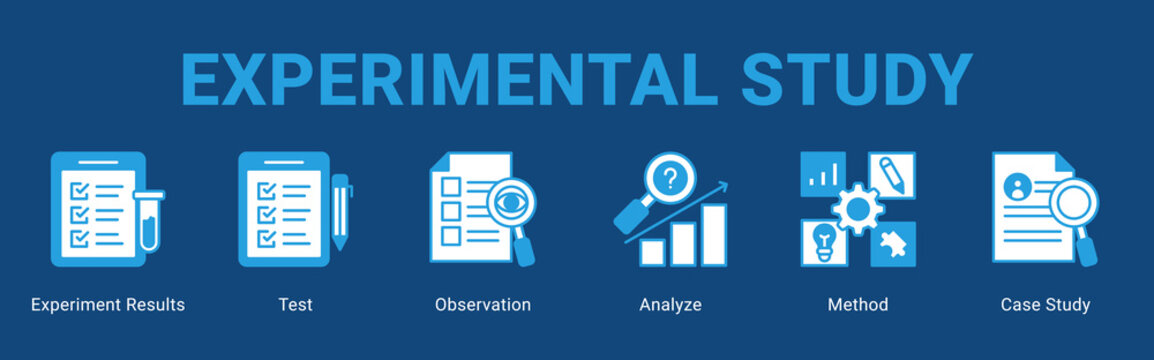 Experimental Study web banner icon concept,  with Experiment Results, Test, Observation, Analyze, Method, Case Study.
