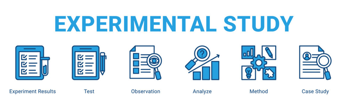 Experimental Study web banner icon concept,  with Experiment Results, Test, Observation, Analyze, Method, Case Study.