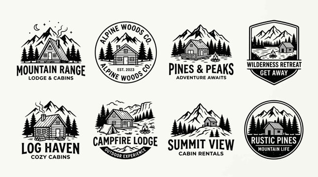 Mountain lodge cabin resort logos.