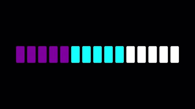 Multicolor Pixel Loading Animation with Minimal Digital Progress Blocks. Transparent Background. 4K Video