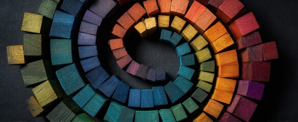 Naklejka premium Colorful Spiral of Cubes Arranged in a Gradient Spectrum.