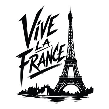 Vive La France Eiffel Tower Black Silhouette Art