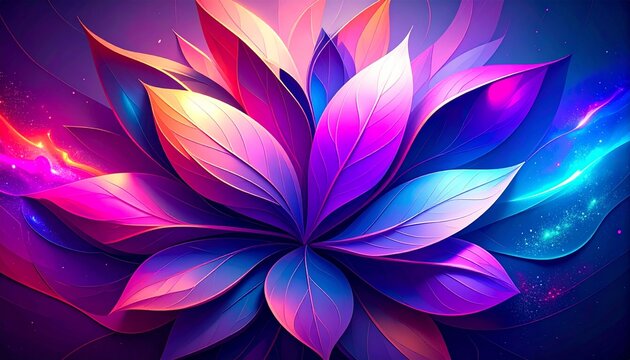 Vibrant geometric lotus flower with glowing cosmic petals on dark background