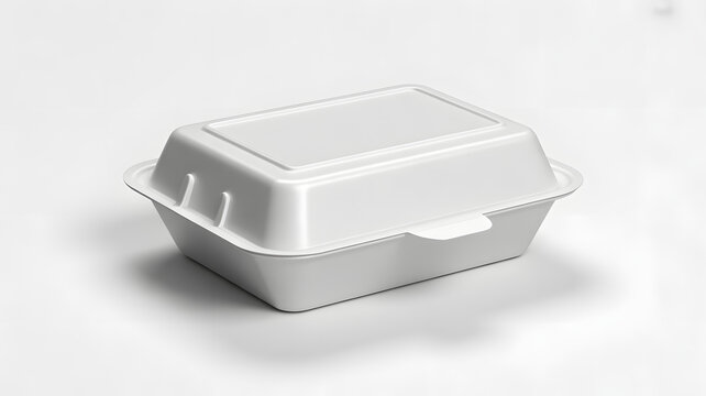 White styrofoam takeout container with lid isolated on plain background for food packaging