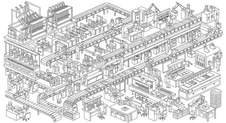 Fototapeta premium Detailed isometric illustration of a bustling city street scene.
