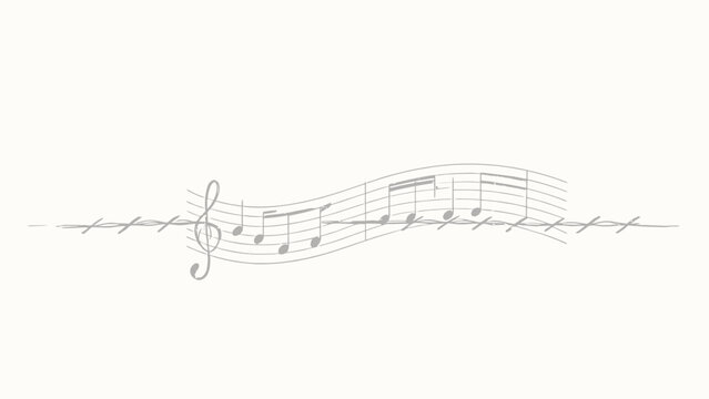 Minimalist Hand-Drawn Pencil Sketch of Wavy Treble Clef Musical Staff Intersected by Horizontal Barbed Wire, Soft Monochrome Line Art on Plain Off-White Paper