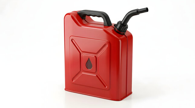 Red metal gas can with black handle and nozzle
