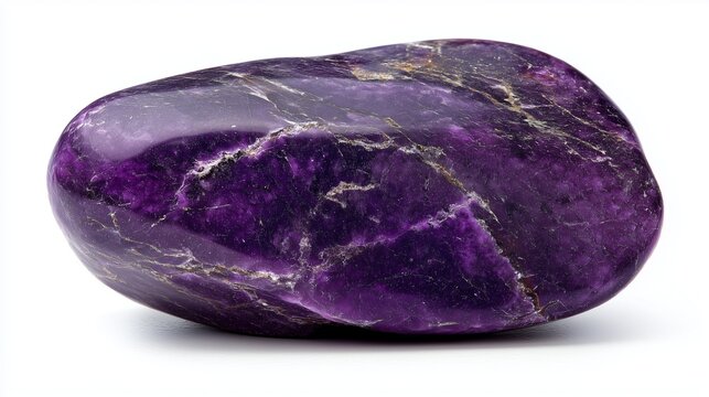 Sugilite stone, intense purple color, opaque, macro isolated on white background

