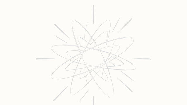 Minimalist Symmetrical Monochrome Illustration of Radial Sewing Needles Pointing Inward at Overlapping Elliptical Orbital Lines on Soft Off-White Background